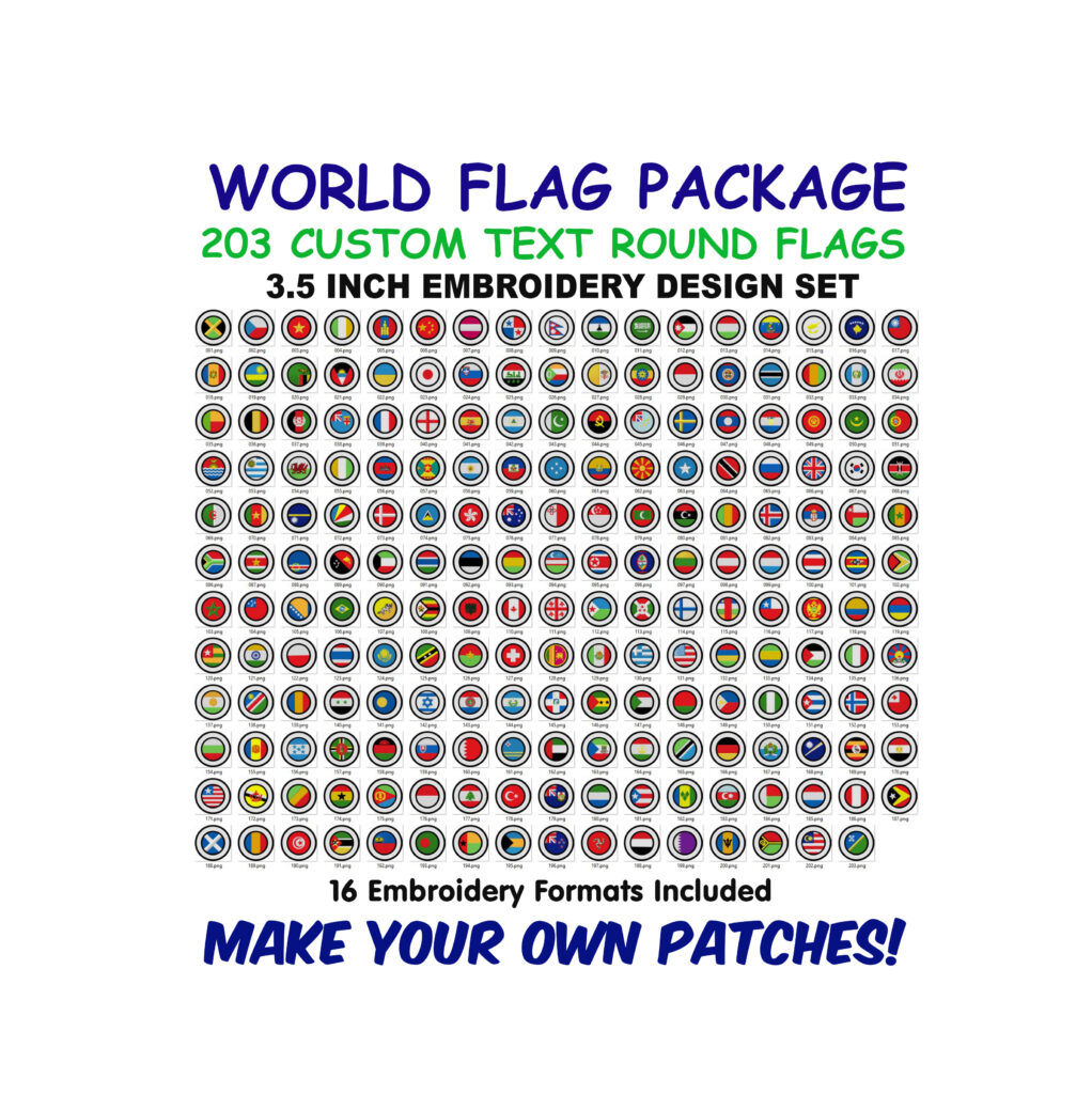 Custom Text Circular Flags – 203 World Flags Design Set