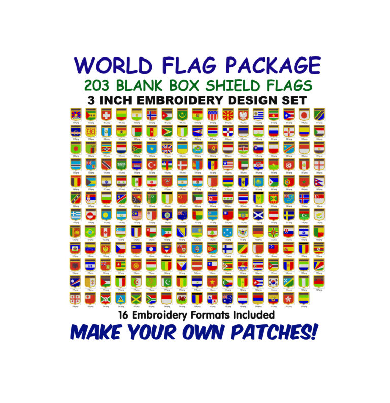 Custom Text Shields – 203 World Flags Design Set